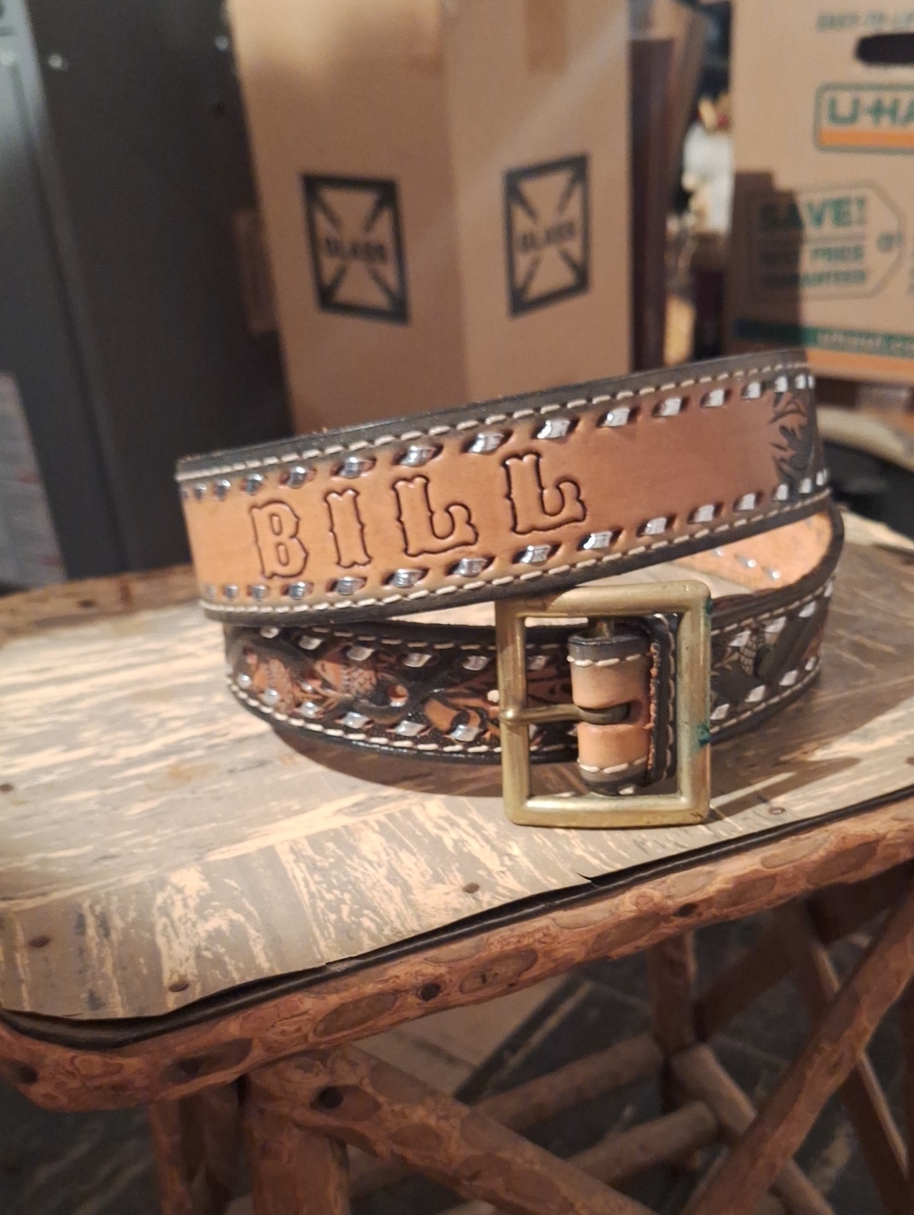 Handcrafted Tooled Leather Men’s Belt - Brown